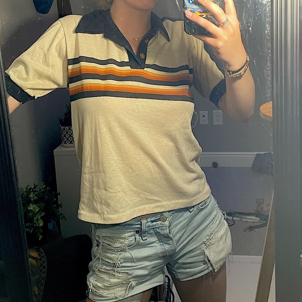 70s orange and navy striped polo